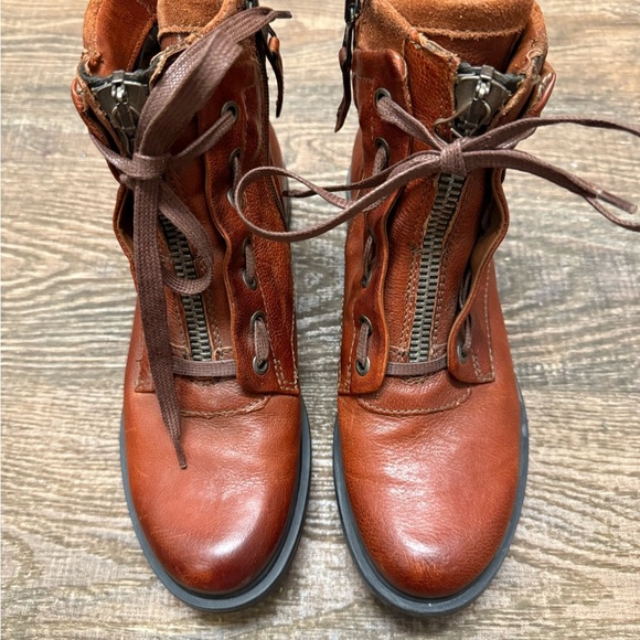 MJUS Sz. 38 (7.5) worn twice!! Brown Leather Ankle Boots zip suede top cognac - Picture 5 of 16